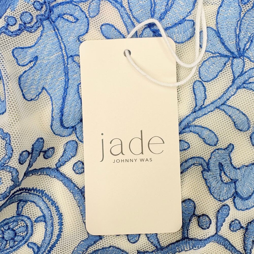 Rare NWT Johnny Was Jade Wynifred Mesh Midi Dress Blue Damask Embroidered Boho - Picture 14 of 15